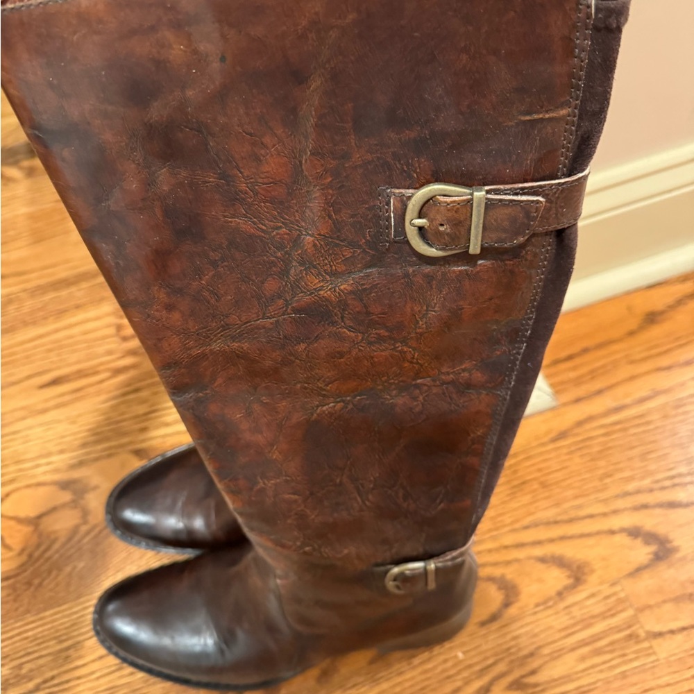 Born Brown Leather Tall Heeled Riding Boots